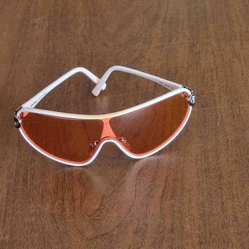 Salvatore Ferragamo shield sunglasses 2042 330/84 130 white frame orange lenses.